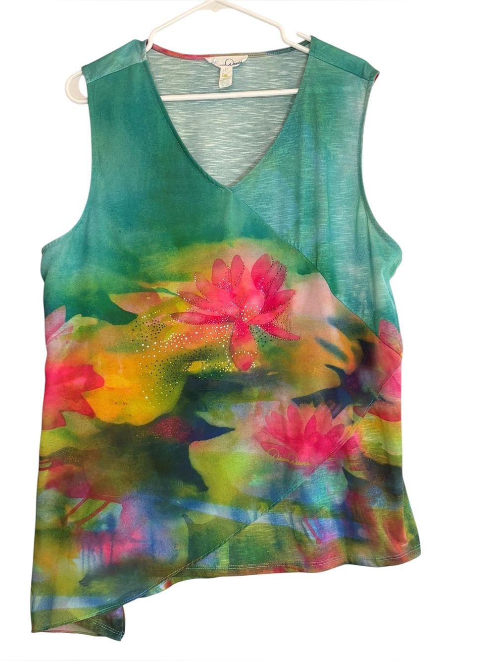 Dawn Davis Art & Sol XXL Floral Watercolor Sleeveless Top Sheer Overlay